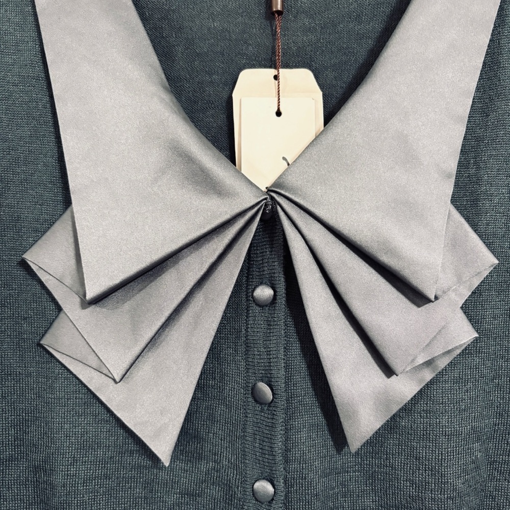 Darling for Anthropologie Wool Blend Pleated Bow Collar Cardigan, “Medium” - Picture 2 of 7